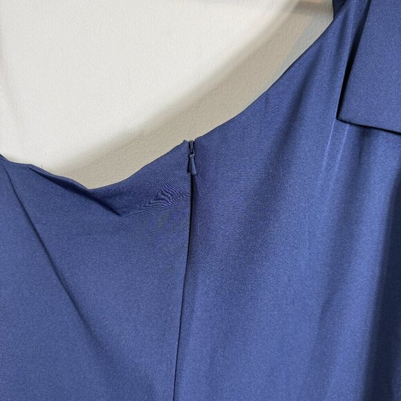 Ieena for Mac Duggal Bow One Shoulder A-Line Gown Womens 16 Navy Formal Slit NWT - Picture 15 of 16